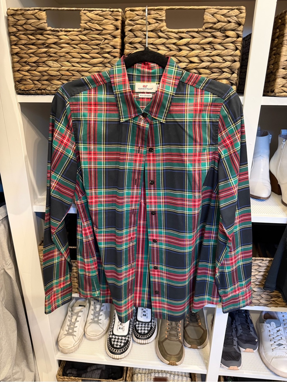 Vineyard Vines Navy, Red & Green Plaid Button-Down Shirt